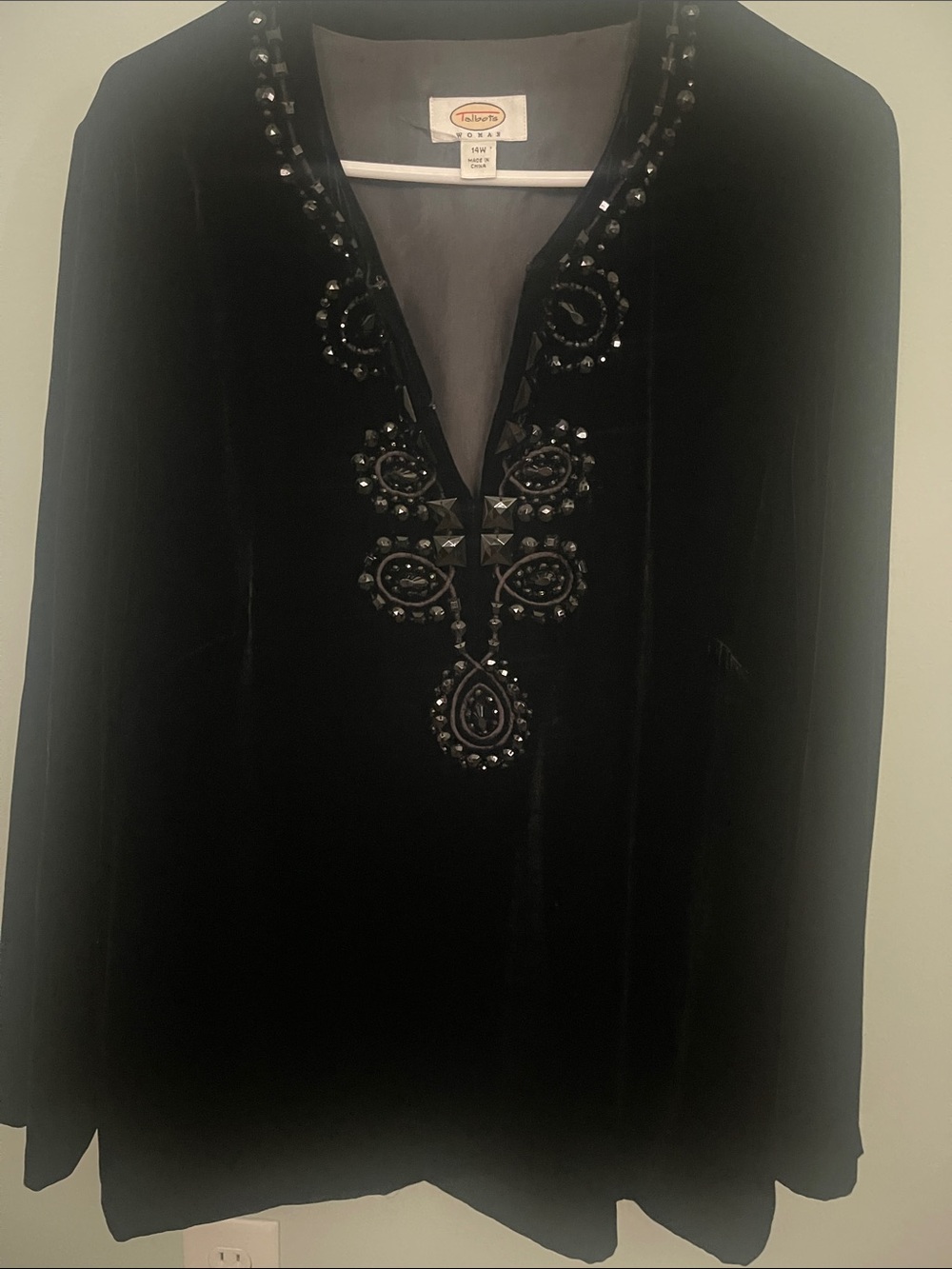 Talbots Black Velvet Embellished Evening Top